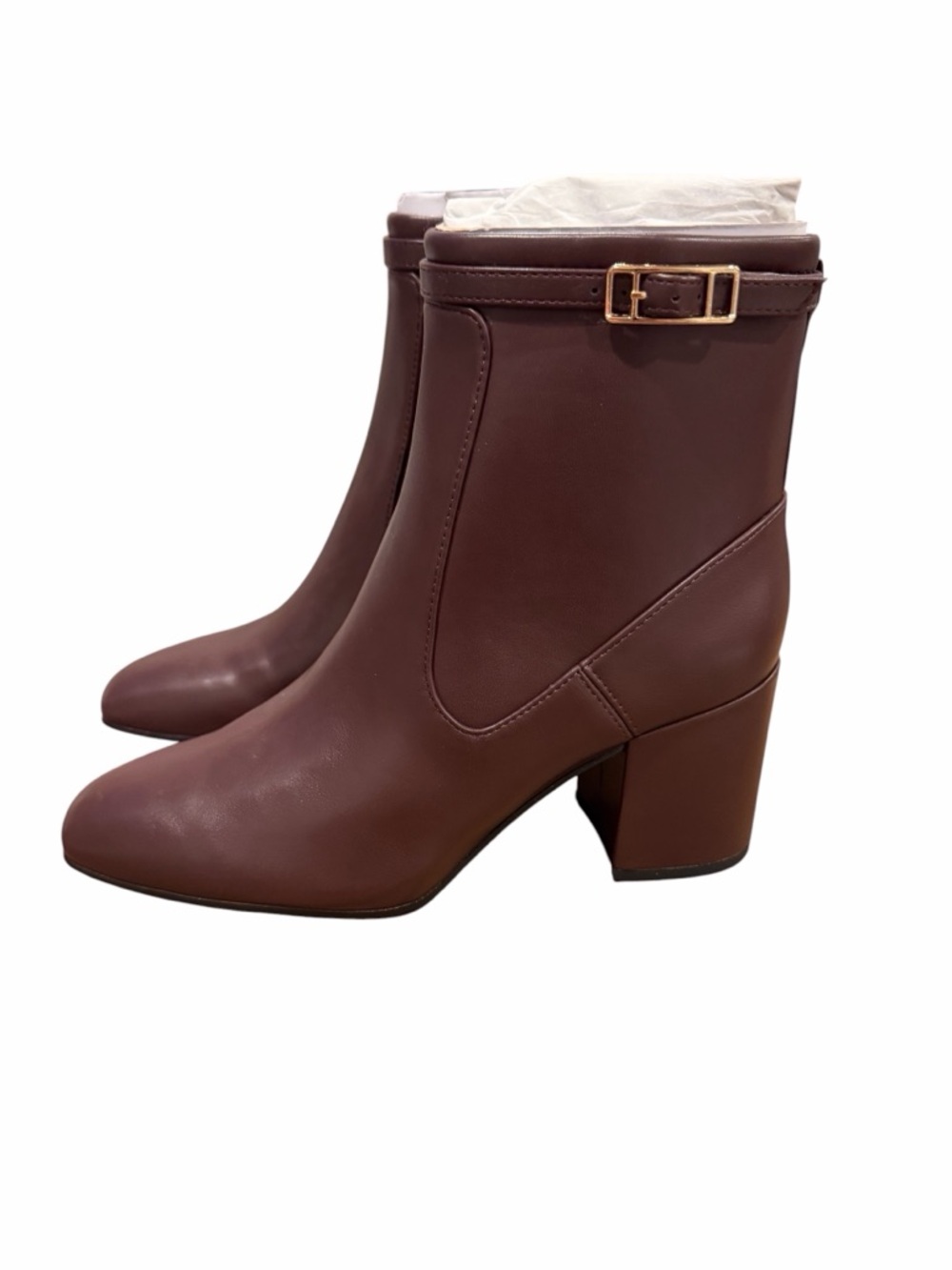 Women's Brown Burgundy Leather Block Heel Ankle Boots